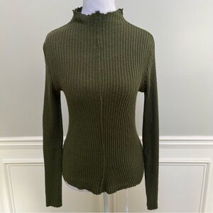 T.La Forest Green Cotton Stretch Ribbed Long Sleeve Top Size XS/S